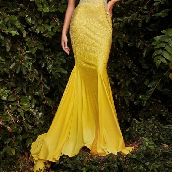 YELLOW COLOR PROM PARTY RHINESTONE FITTED PROM DRESS Long Dress CD0179